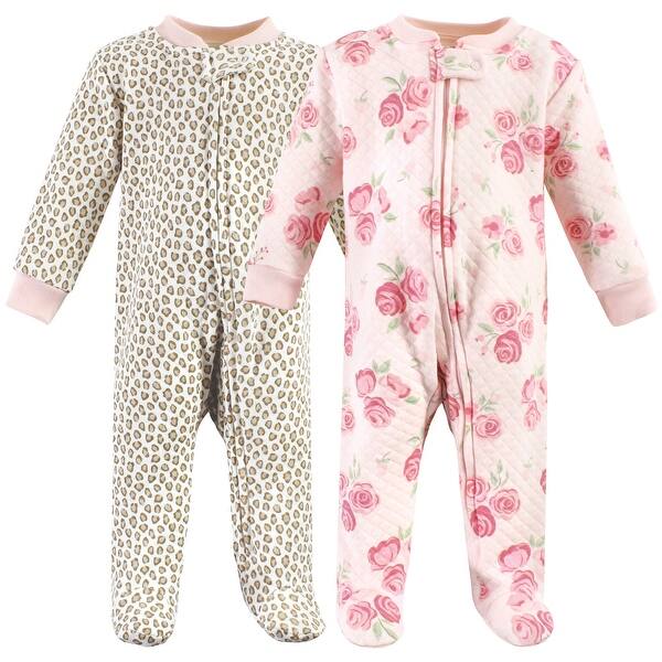 slide 1 of 1, Hudson Baby Infant Girl Premium Quilted Zipper Sleep and Play, Blush Rose Leopard 0-3 Months - Blush Rose Leopard