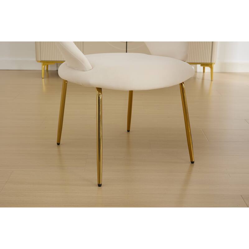 Set of 1 Dining Chairs With Curved Backrest and Golden Metal Legs