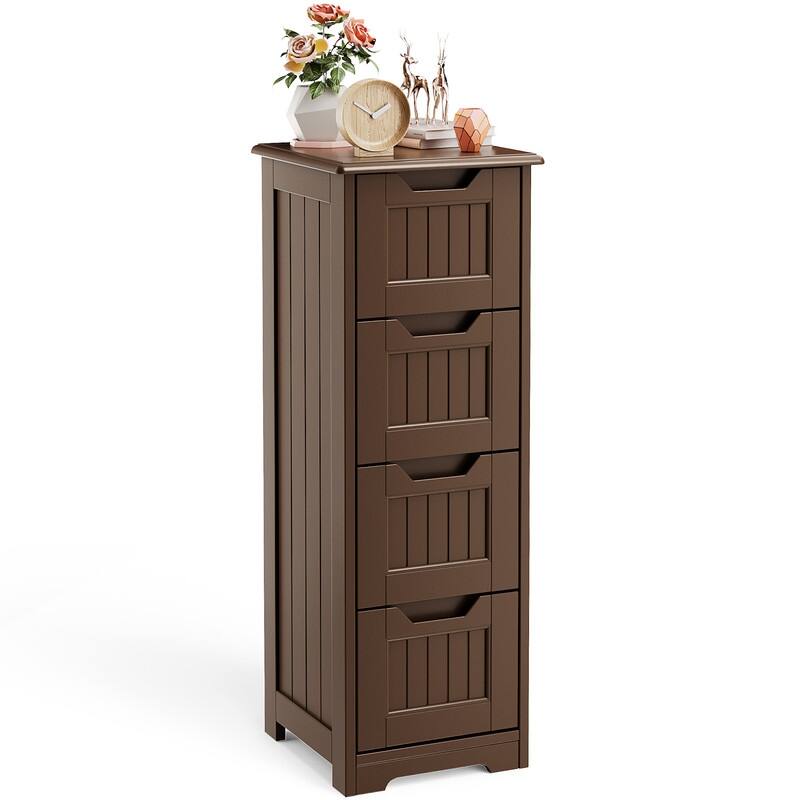 Bathroom freestanding floor standing storage cabinet with 4 drawers slim storage cabinet tall linen tower