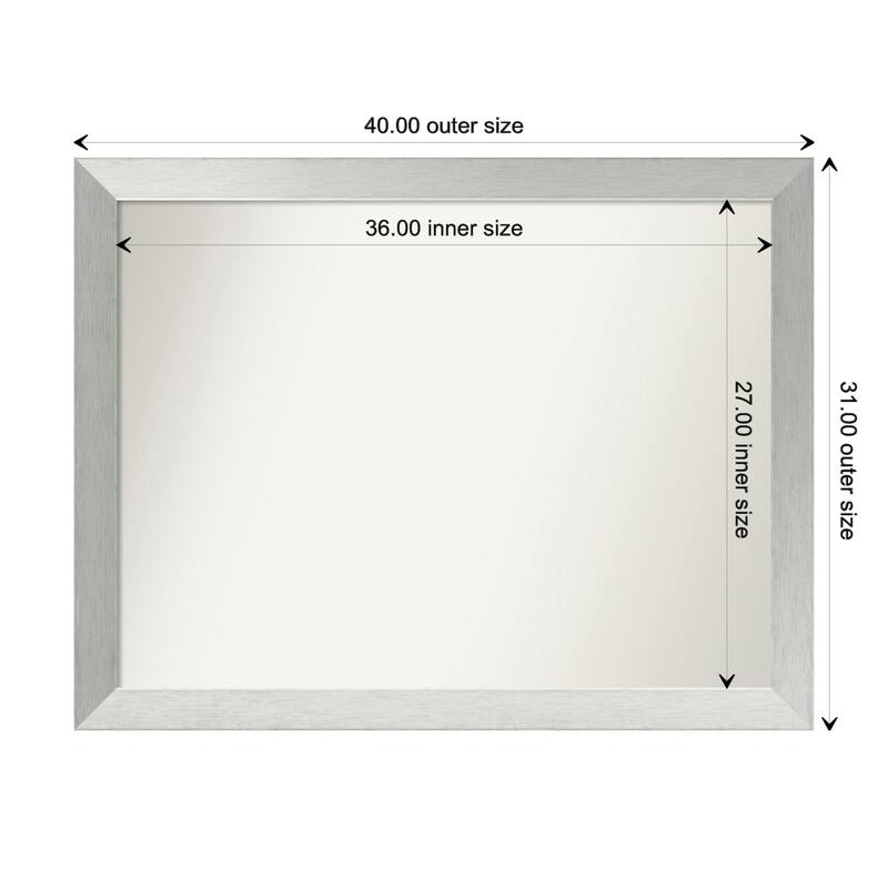 Brushed Sterling Silver Framed Non-Beveled Custom Wall Mirror, Bathroom Vanity Mirror - Outer Size: 40 x 31