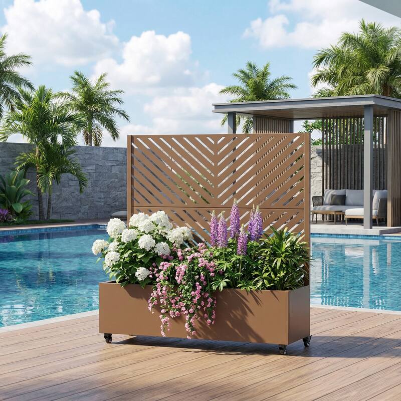 Raised Garden Bed Planter with Trellis Movable Planter Box with Lockable Wheels