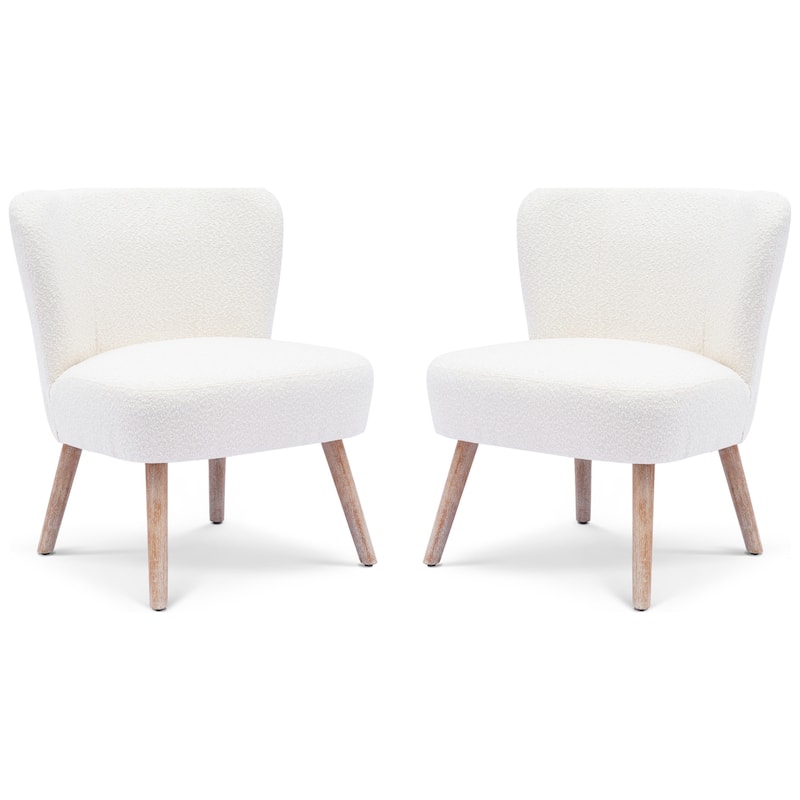 Boucle Polyester Upholstered Armless Accent Chair - Stain Resistant (Set of 2)