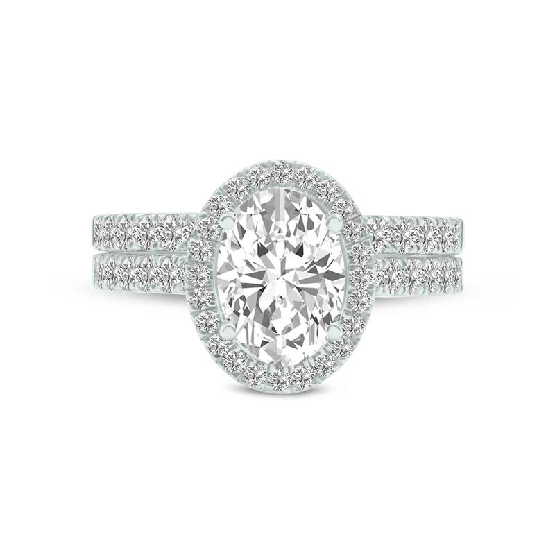 Marquee 6 1/2 Carat TW Center Oval Lab Grown Diamond Halo Bridal Set in 14Karat White Gold