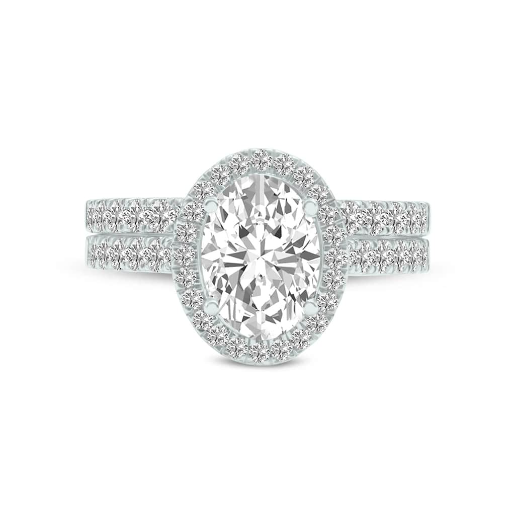 Marquee 6 1/2 Carat TW Center Oval Lab Grown Diamond Halo Bridal Set in 14Karat White Gold
