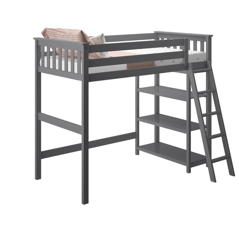 Now Furniture Solid Wood Twin High Loft Bed with Bookcase
