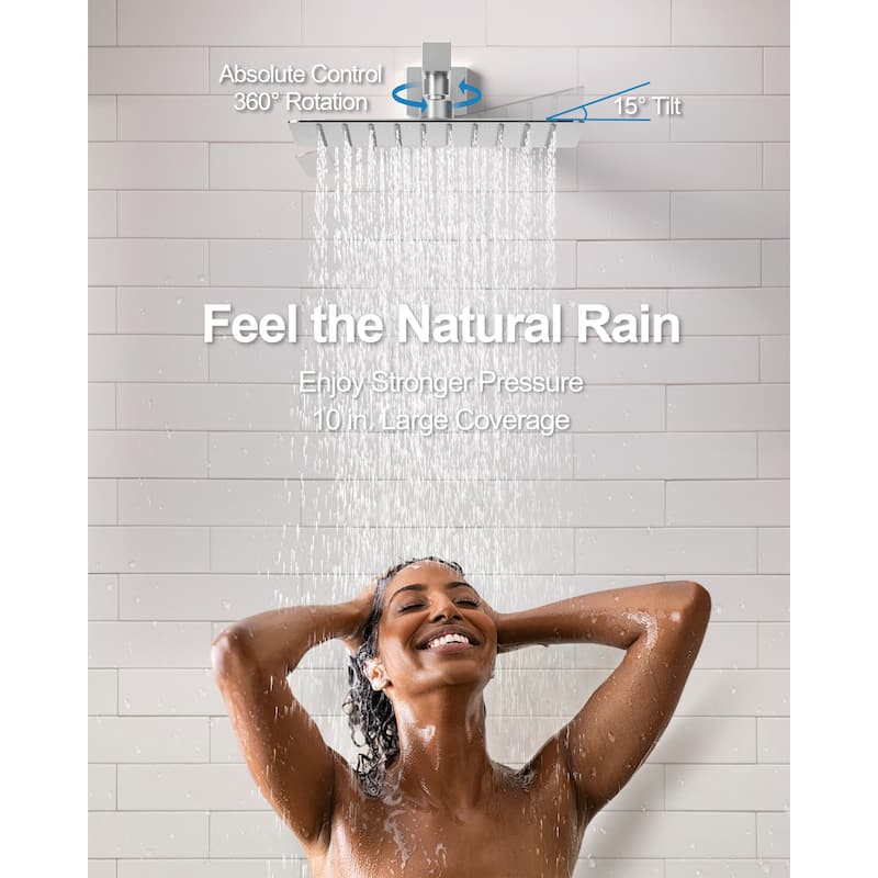 GRANDJOY Shower System 10" High Pressure Rainfall Shower Head with Handheld Spray Combo