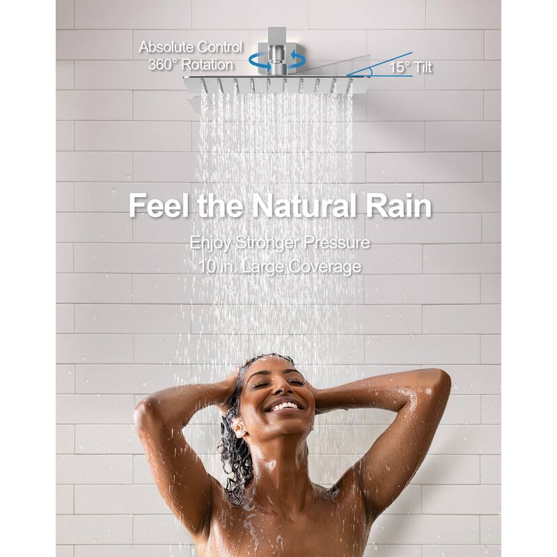 GRANDJOY 10" Rainfall Shower System with 2-Handle Waterfall Bathroom Sink Faucet Combo Set