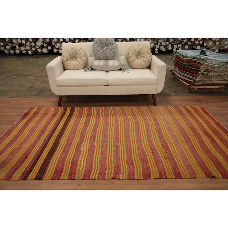 Hand Woven Oriental 100% Wool Carpet Southwestern Geometric Multi-Colored Kilim Area Rug - 8' 6'' X 4' 9''