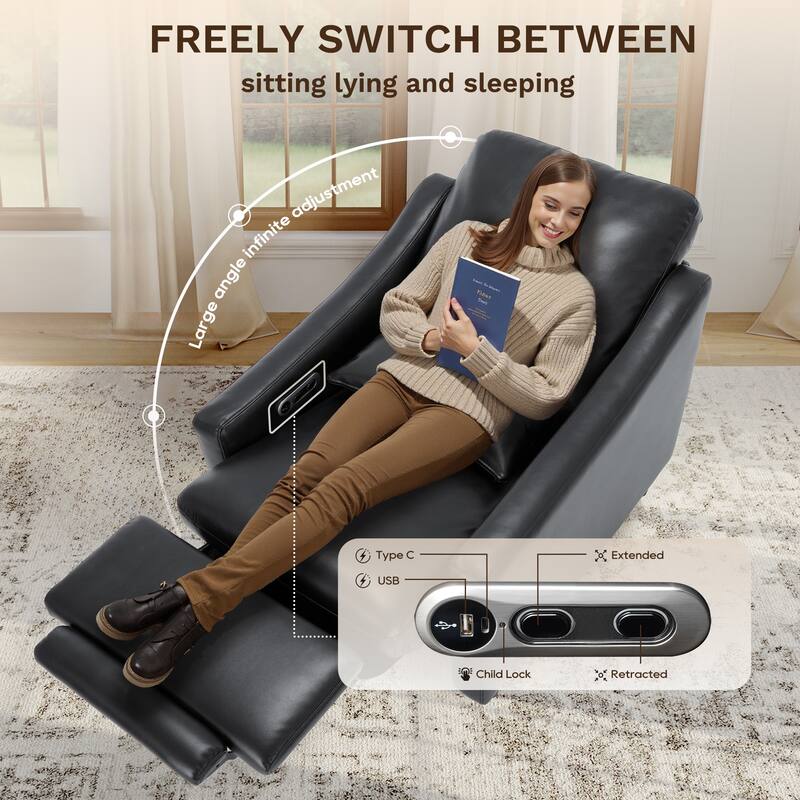 Electric Pushback Recliner with Leather Upholstery & Charging Port - Adjustable Recline for Living Room​