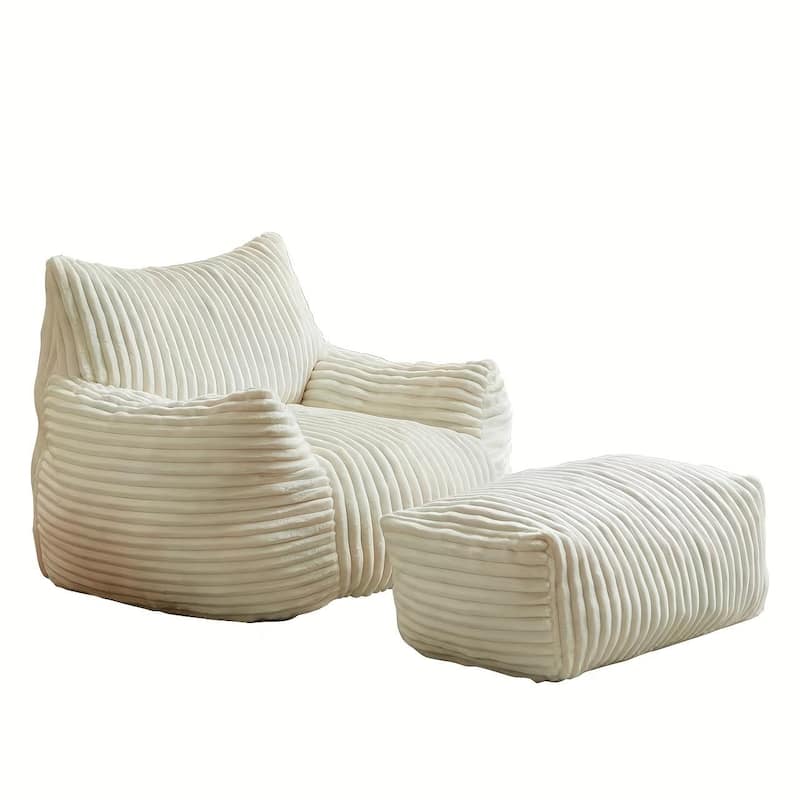 Suede Sofa Chair with Ottoman - 5-Zone Support & Compact Boxed Delivery - White