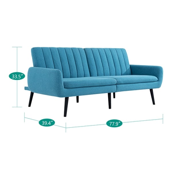 dimension image slide 1 of 7, Modern Futon Sofa Bed, Convertible Sofa Futon, Split Back Linen Sleeper Couch for Living Room