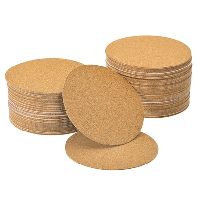 100pcs Self-Adhesive Cork Round, 3.5 inch Cork Backing Sheets Cork Coasters - Brown