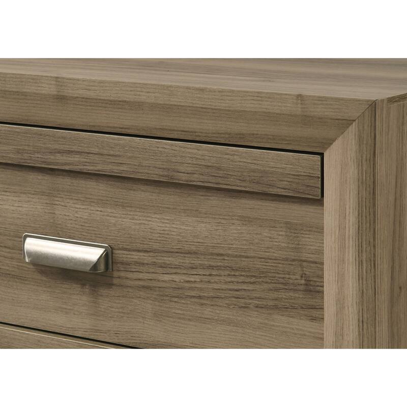 Contemporary Light Brown Wood Nightstand with Brushed Metal Drawer Pulls