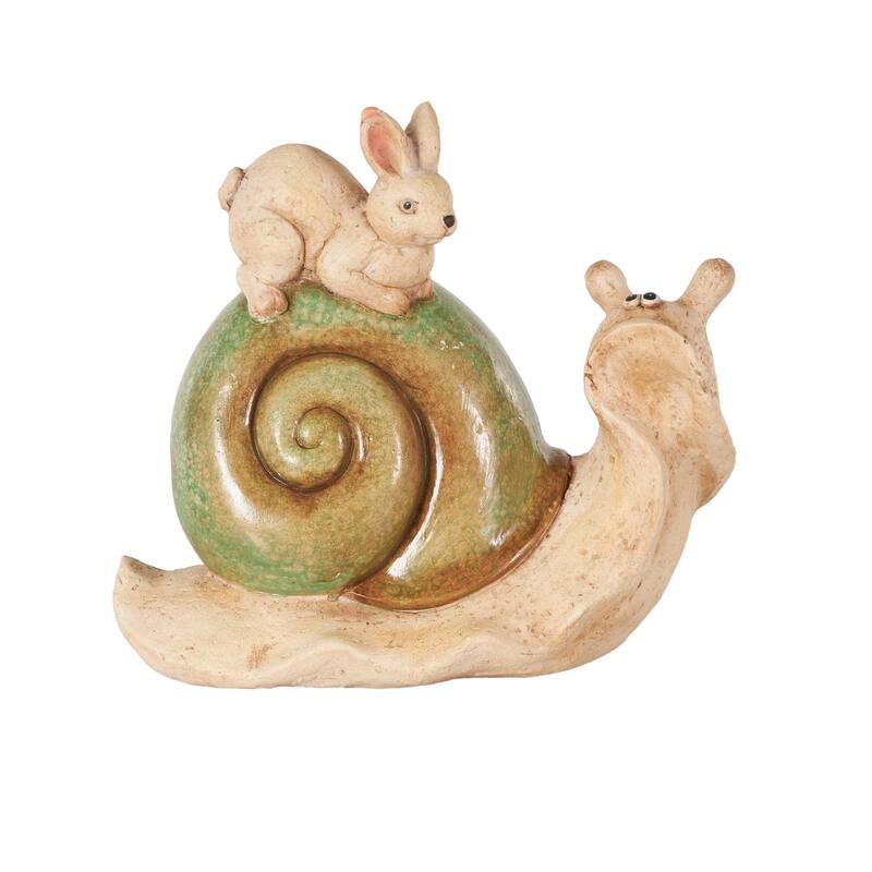 Magnesium Oxide Animal Garden Sculpture with animal and Green Accents - Cream - Roche River Decor