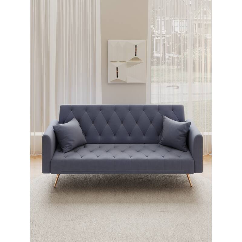 Roomfitters 71-Inch Velvet Convertible Futon Sofa Bed, Modern Loveseat Sleeper Couch with Gold Legs for Small Spaces
