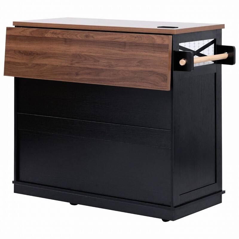 Farmhouse 46.5" Kitchen Island with Power Outlet, Rolling Kitchen Cart on Wheels with Drop Leaf