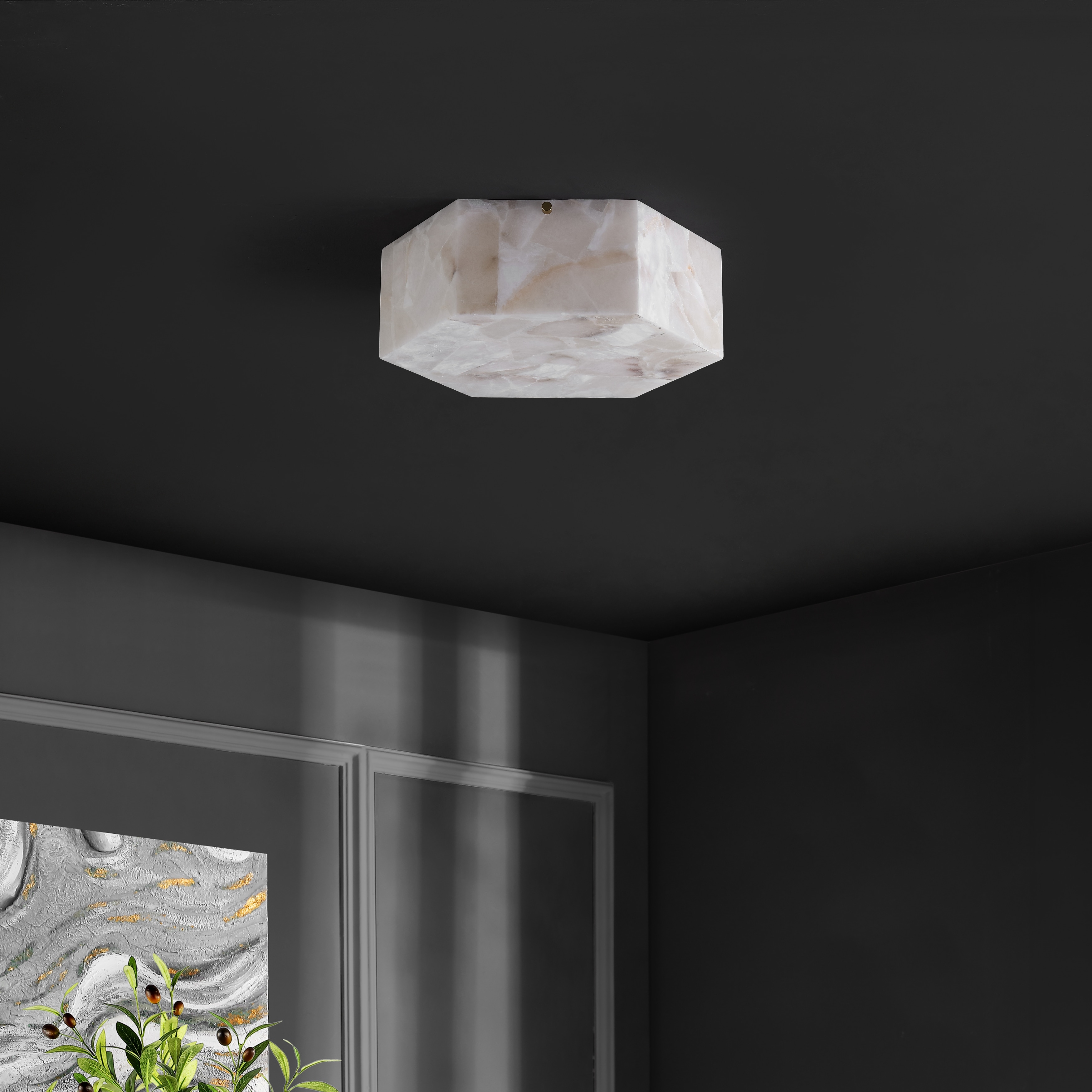 SAFAVIEH Iana 2 Light 14-inch Alabaster & Metal Semi-Flush Mount - 14"W x 14"D x 5"H
