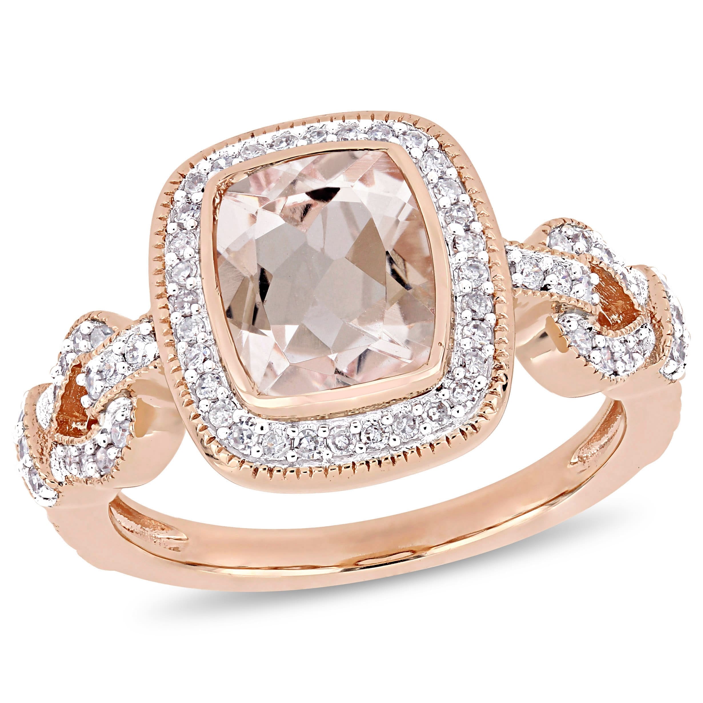 Miadora 1/3ct tgw Morganite and 1/3ct TW Diamond Infinity Halo Loop Ring in 10k Rose Gold