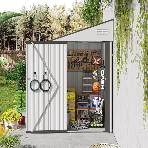 4 ft. W x 8 ft. D Metal Lean-to Storage Shed，Multi-Functional
