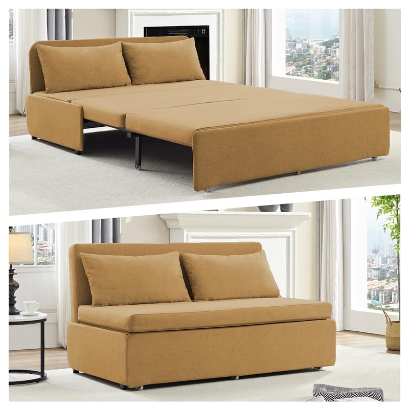 Mixoy Full/Queen Size Sofa Bed,2 in 1 Convertible Linen 1-Seater/Loveseat Sleeper Sofa Couch with Cushions