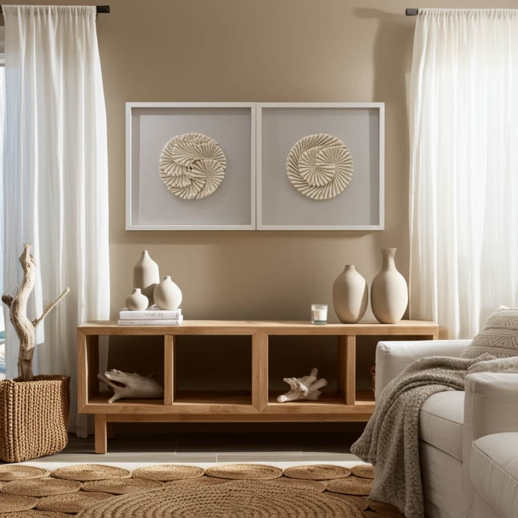 Shell Wood Frame Wall Art Coastal Spiral Design (Set of 2) - 20" Ivory