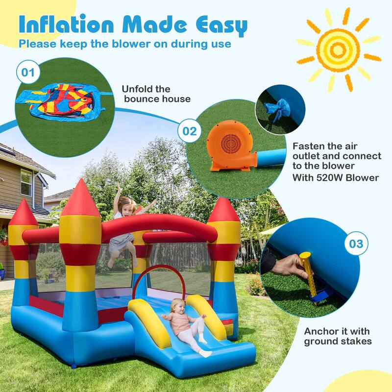 Gymax 3-in-1 Kids Bouncer w/Slide Large Jumping Area & Basketball Hoop