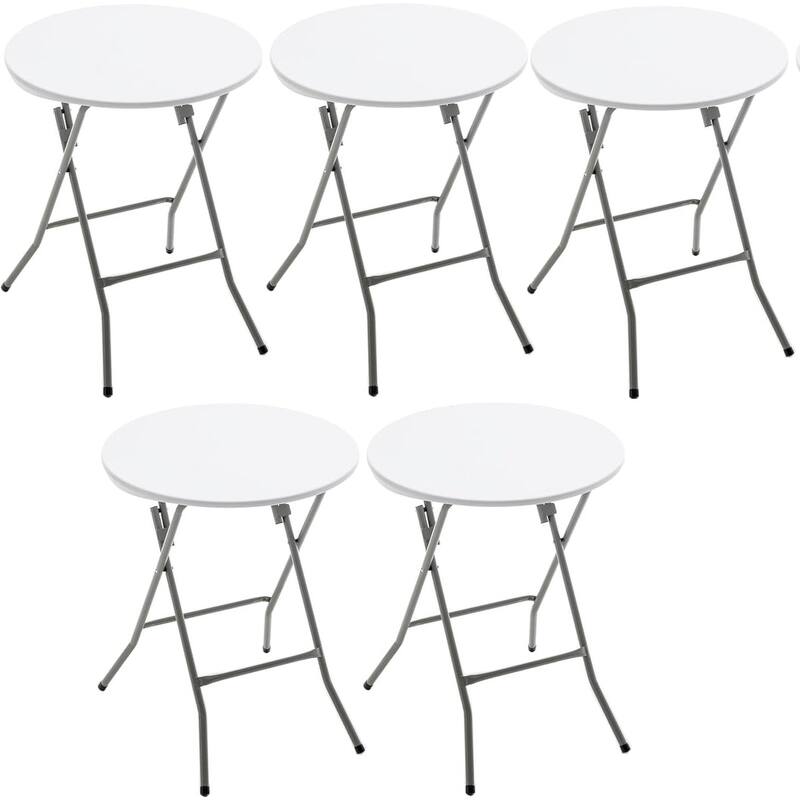 BTEXPERT White 2 Foot Indoor Outdoor Round Folding table Portable for Patio Coffee Dining Party Banquet Card Set of 5 - White