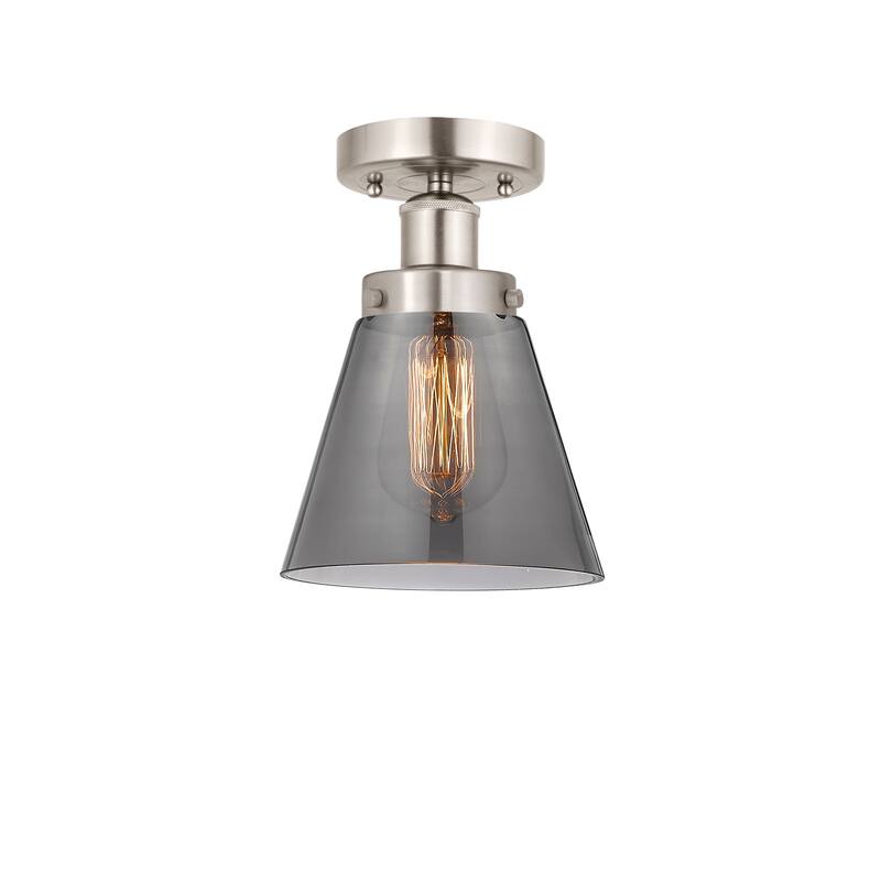 Innovations Lighting Edison Cone - 1 Light 7" Semi-Flush Mount - Brushed Satin Nickel/Light Smoke