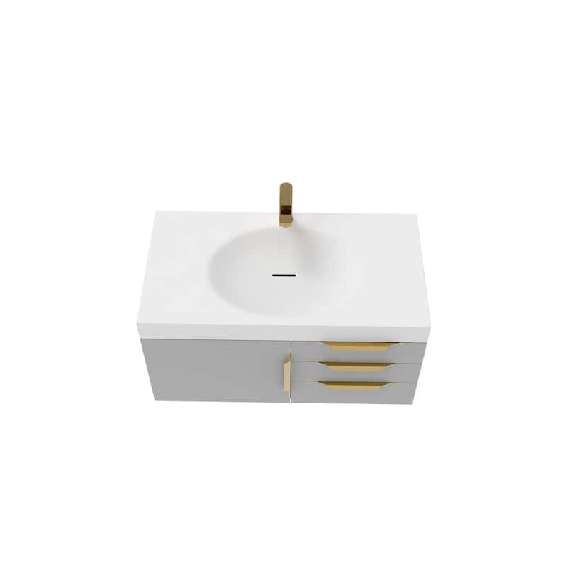 Thames 36" Shallow Basin Wall Mounted Bathroom Vanity Set w/ White Top