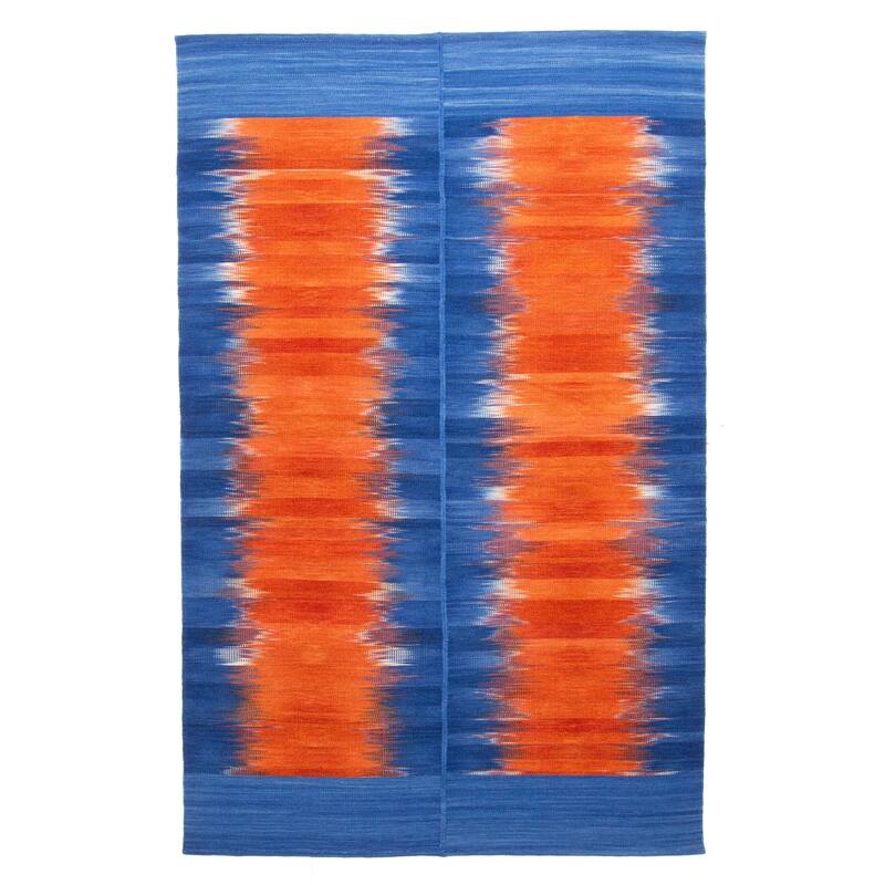 ECARPETGALLERY Flat-Weave Ankara FW Dark Blue Wool Kilim - 5'0 x 8'0