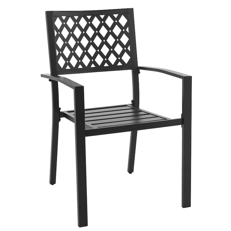 Patio Metal Dining Set with 6 Stackable Chairs and Umbrella Hole, Black