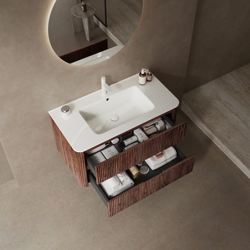 36"Bathroom Vanity with Sink,Wall-Mounted Floating Plywood Bathroom Storage Cabinet with 2 Drawers