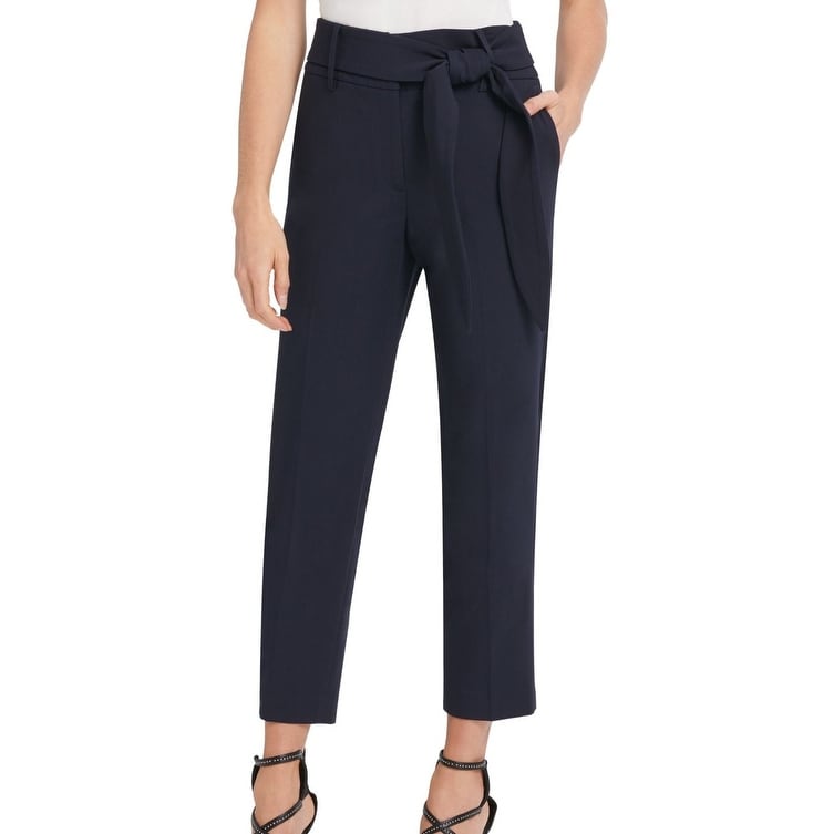 DKNY Womens Dress Pants Navy Blue Size 8 Tie-Front Slim Stretch Trouser