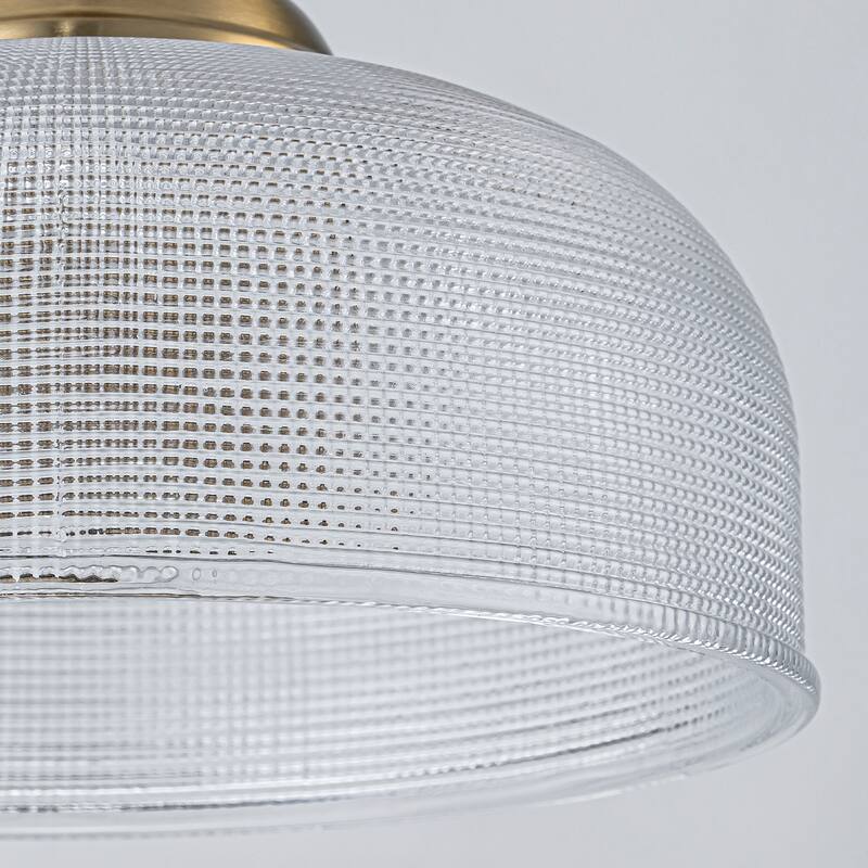 Mid-Century Modern 1-Light Gold Dome Pendant Light with Grid-Textured Glass for Kitchen Island Dining Room