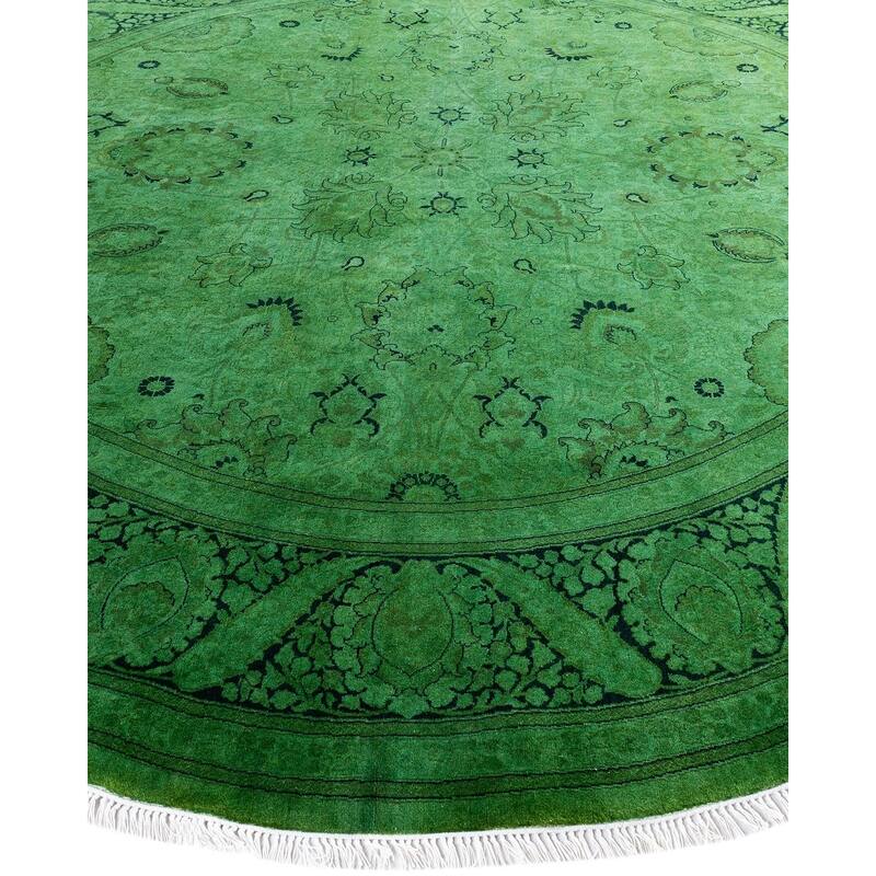 Overdyed, One-of-a-Kind Hand-Knotted Area Rug - Green - 9' 1" x 9' 1"