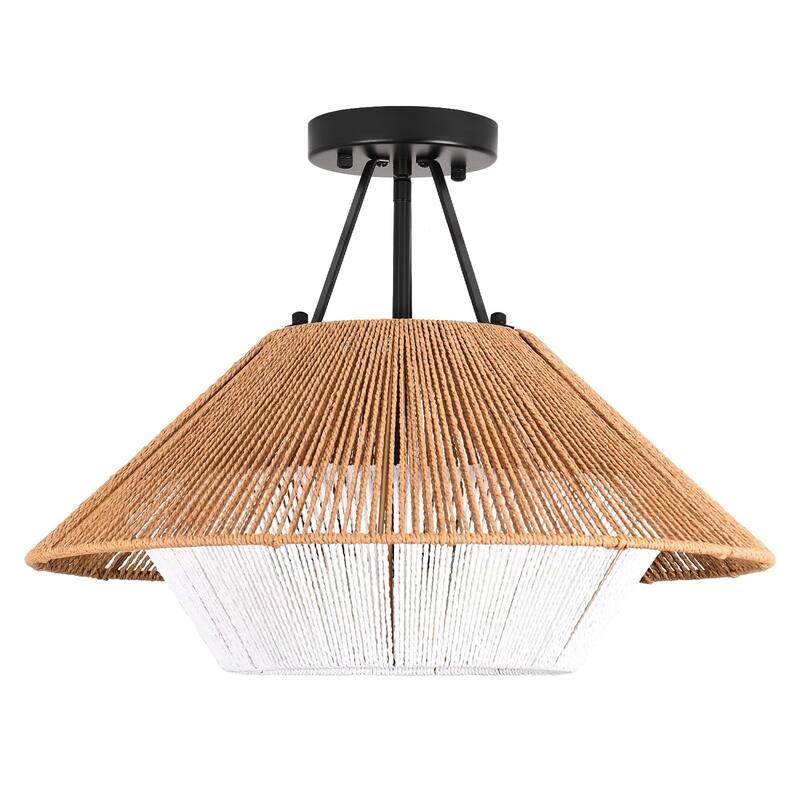 3-Light Natural Rattan Semi Flush Mount Light