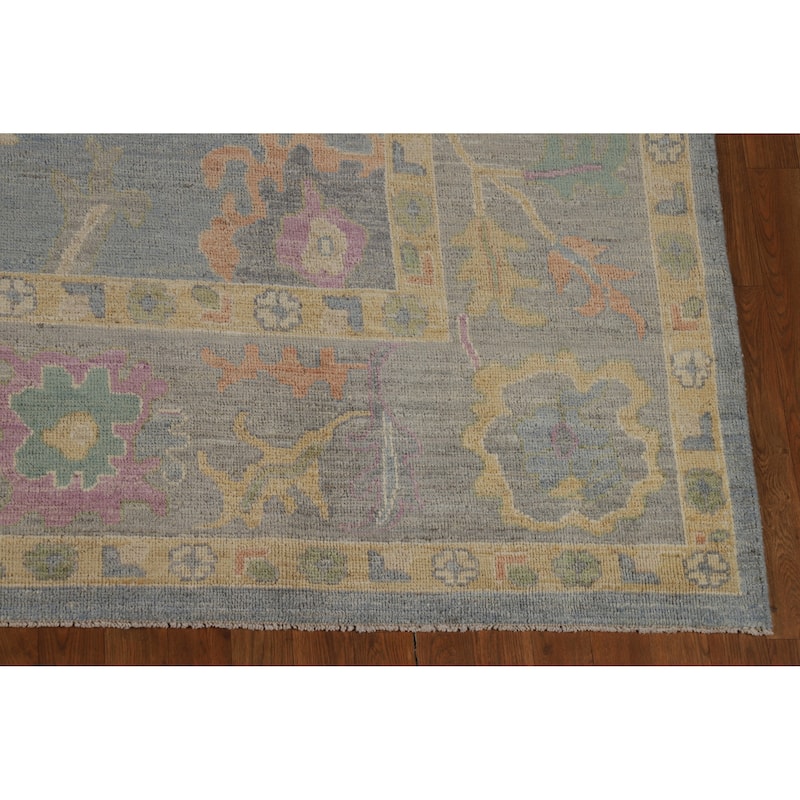 Hand Knotted Oriental 100% Wool Carpet Transitional All-Over Navy Blue & Blues Oushak Area Rug - 9' 11'' X 8' 4''