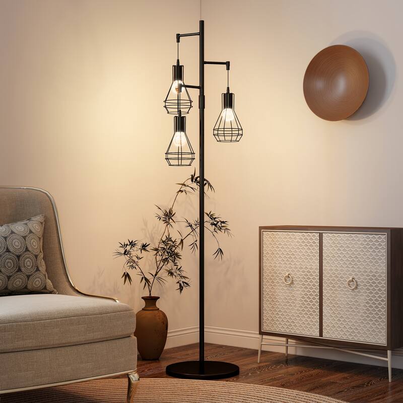 Farmhouse Industrial Floor Lamp Standing Tree Tall Lamp - Non-dimmable/Black
