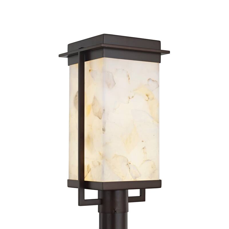 Justice Design Alabaster Rocks! Pacific 1-light Dark Bronze LED Outdoor Post Light, Shaved Alabaster Rocks Shade