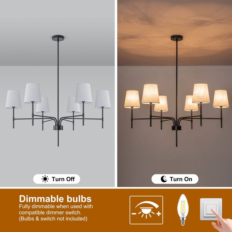 Starsky Transitional & Modern Chandelier with White Fabric Shades