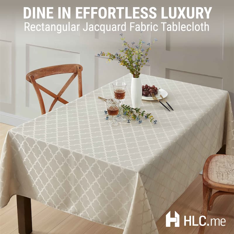 HLC.me Modena Lattice Fabric Tablecloth, Jacquard Fabric Table Cloth for Round Rectangle Table Advanced Water & Fade Resistance