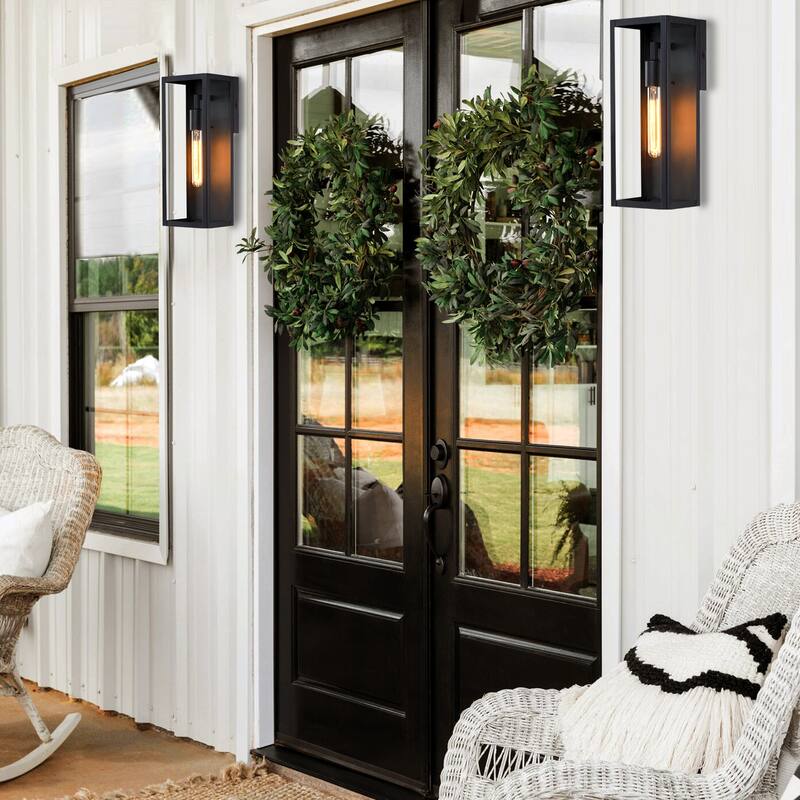 1-Light 12.76in Outdoor Wall Light with Matte Black Finish & Clear glass shade