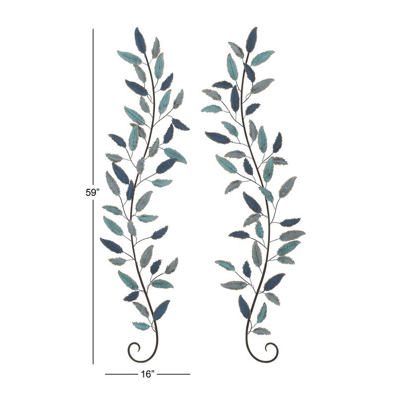 Metal Leaf Home Wall Decor with Gold Accents - Set of 2 Teal - Roche River Decor