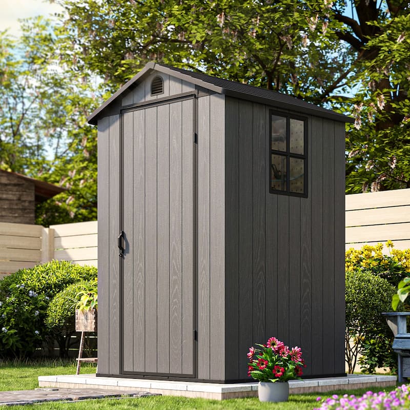 Patiowell 4' x 4' & 4' x 6' & 4' x 8' Plastic Outdoor Storage Shed, Resin Shed with Floor and Window for Patio Furniture,Tools