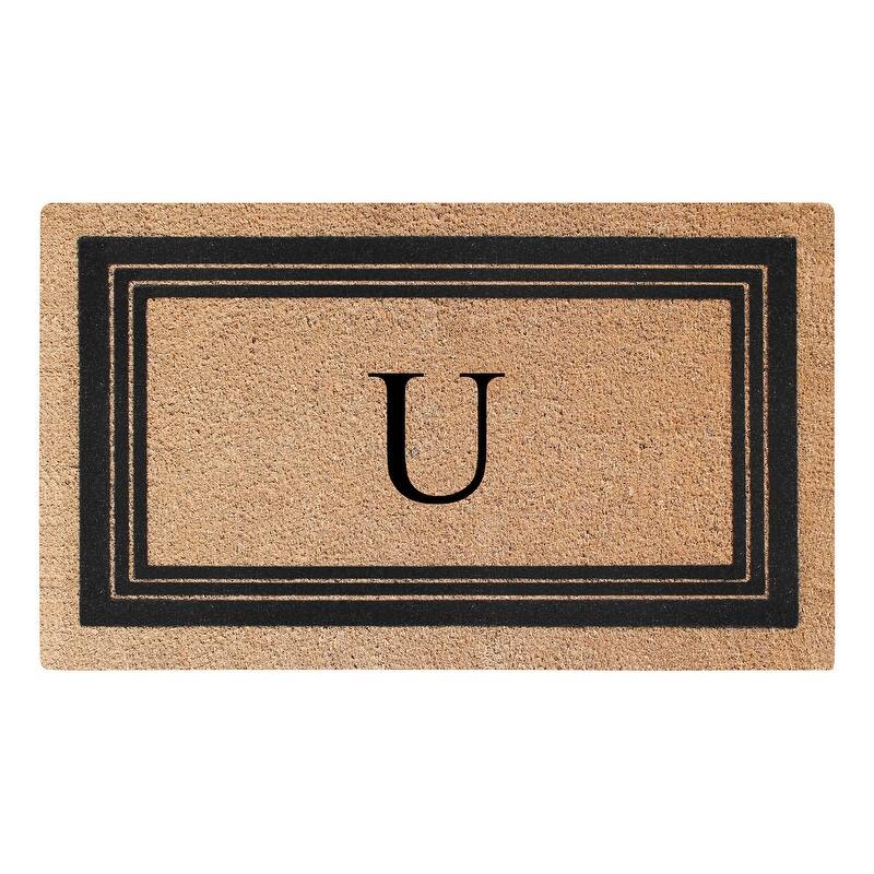 A1HC Natural Coir Monogrammed Entrance Door Mats, Durable Large Outdoor Rug, Non-Slip, Flock Doormat 18"X30" - U