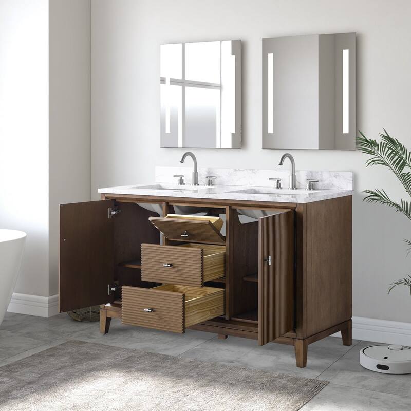 Vanity Art 54" Freestanding Bathroom Vanity with Engineered Marble Top and Sinks