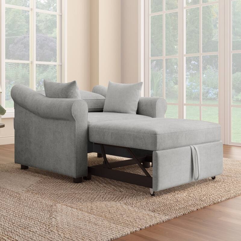 3-in-1 Convertible Sleeper Chair with Adjustable Backrest, Chenille Chair Bed Single Lounger Chair for Living Room