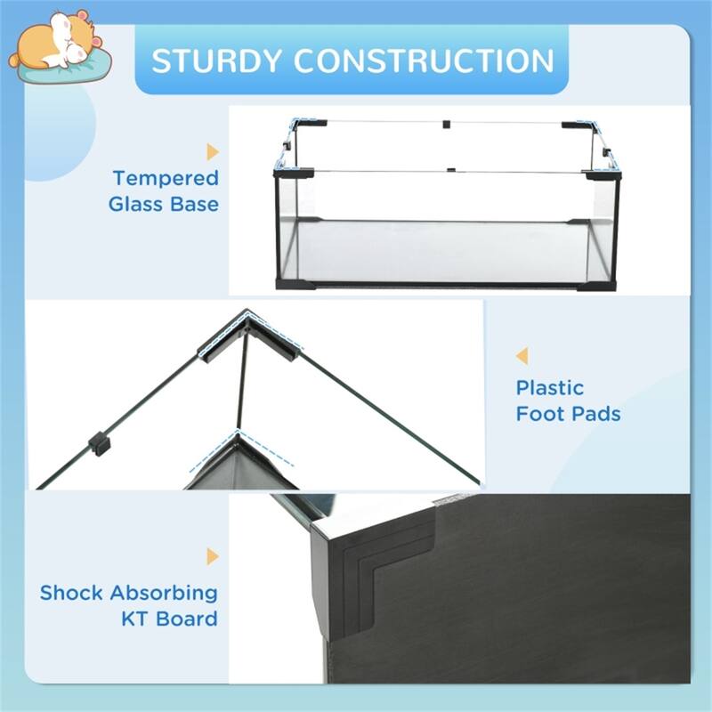 Black-Transparent Hamster Cage with Steel Frame, Glass Base and Accessories - 31" L x 19" W x 22.5" H