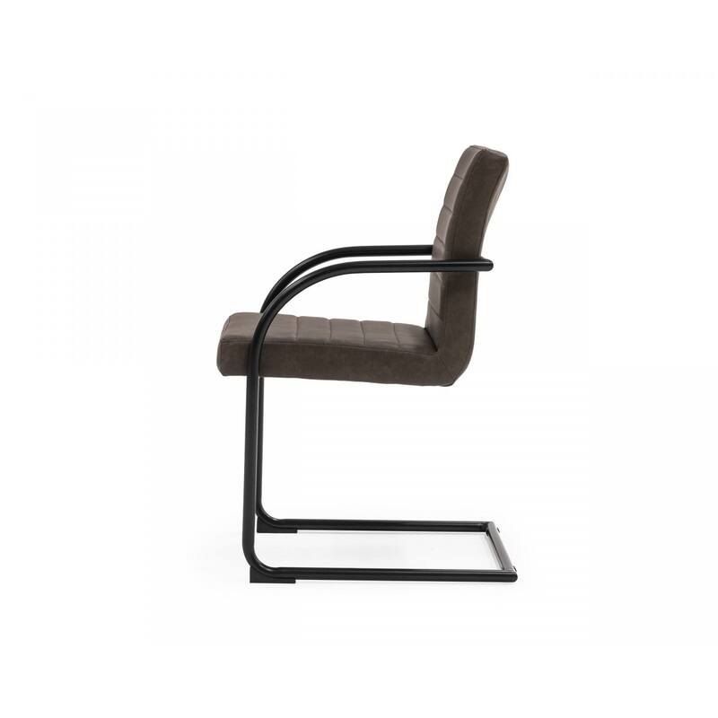 Set of 2 Faux Leather Arm Chairs with Solid Back and Black Metal Legs for Dining or Living Room - 34”H x 21.5”W x 23.8”D