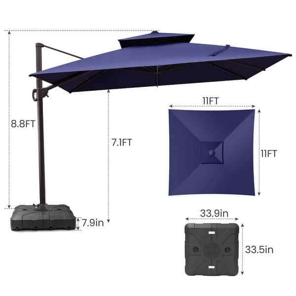 dimension image slide 3 of 9, 11 x 11 FT Outdoor Square Patio Cantilever Offset Umbrella with Crank and 360 Degrees Rotation